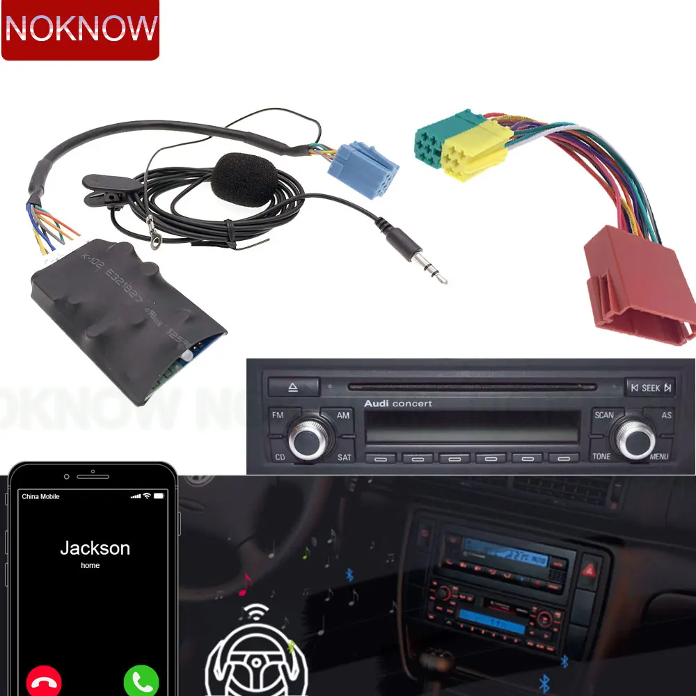 Samochodowy Bluetooth AUX zestaw głośnomówiący 8 Pin Adapter A2DP muzyka Audio kabel dla Audi A2 A3 8L 8 P A4 B5-B7 A6 4B A8 4D dla VW siedzenie do skody