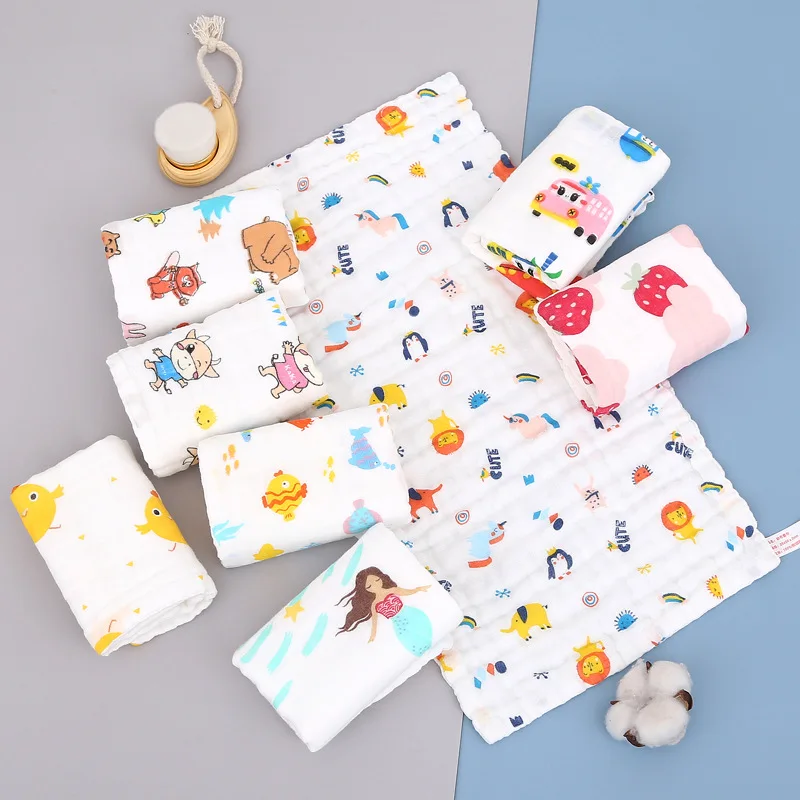 10Pcs/Lot Muslin 6Layers Cotton Baby Towels Infant Face Towel Handkerchief Bathing Feeding Washcloth Wipe Burp Cloth Set 25x50CM