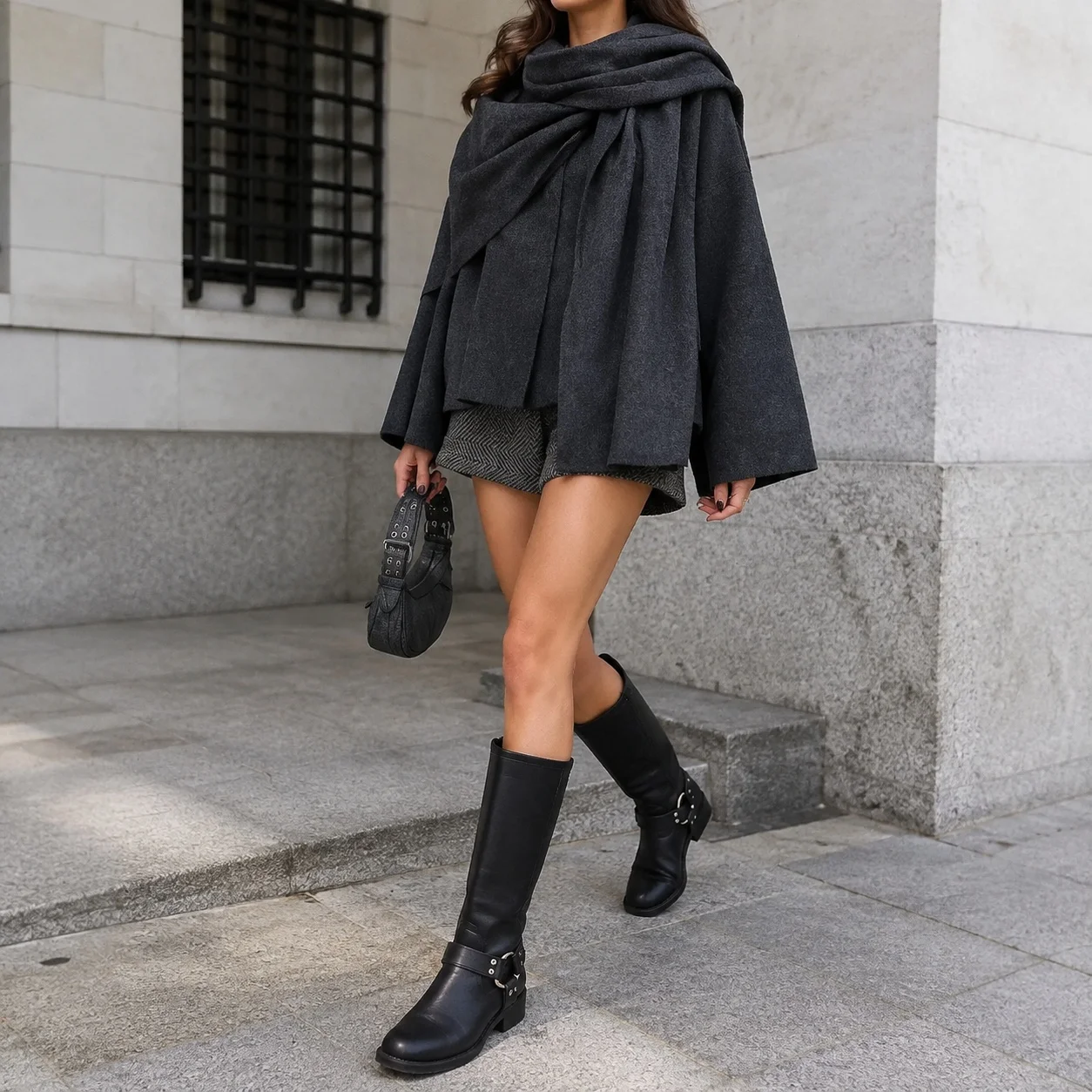 Patchwork Loose Fit Cape with Long Sleeve Single Row Multi Button Closure Round Neck Sweet and Fresh Autumn Cape Coat for Women