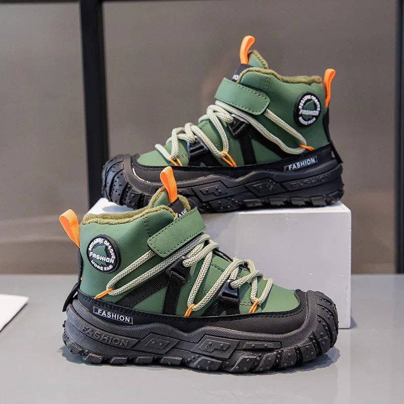 

Модные зимние ботинки для мальчиков, утепленная плюшевая зимняя обувь, детские походные ботинки, размер 27–38, удобные нескользящие детские уличные кроссовки