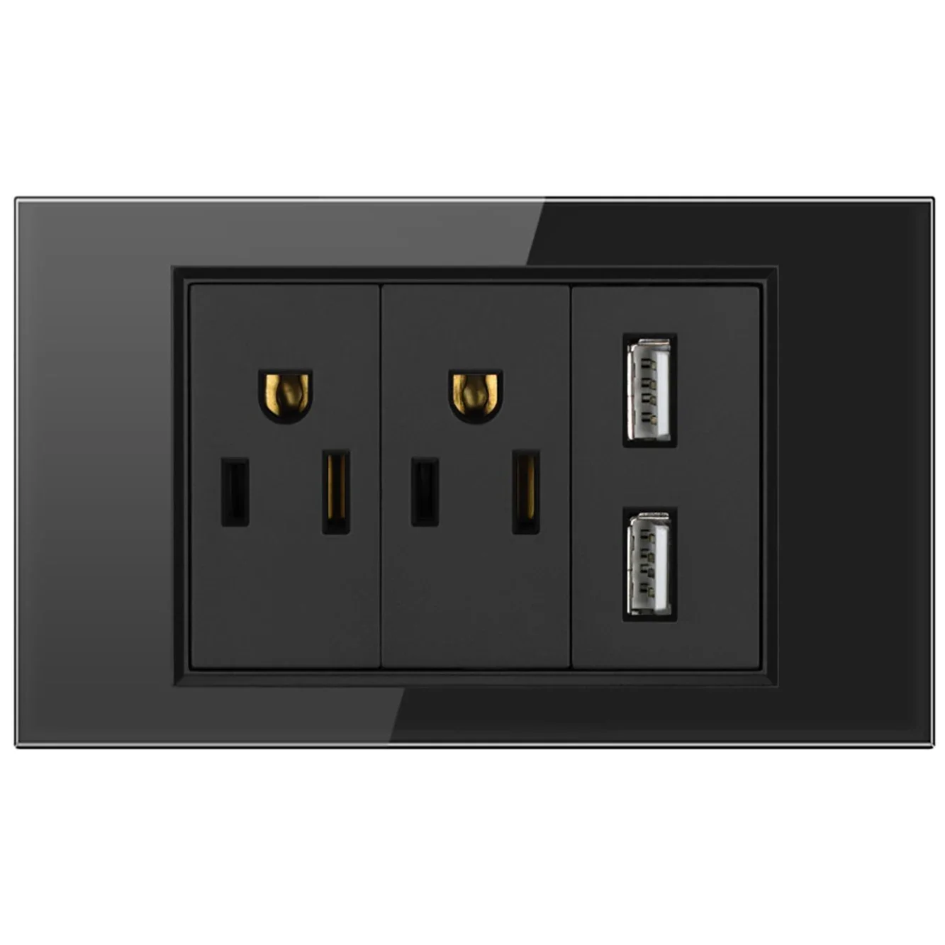 Power Wall USB Socket Light Switch Double 1/2 Pole Glass Panel Outlet Plate US Modular Mounted Home Office Electrical Appliances