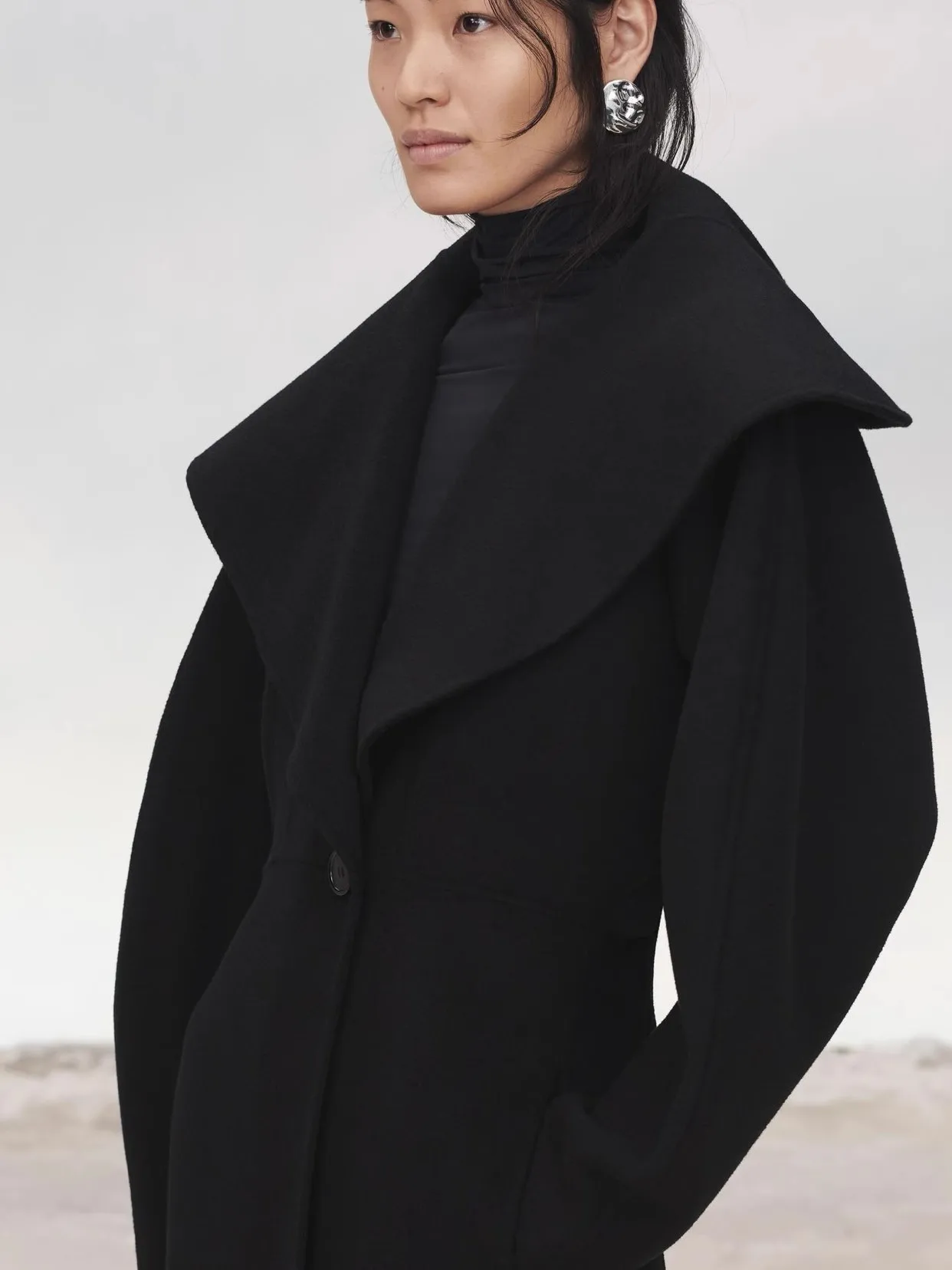 Abrigo de Lana Nea Pura con Cuello Ancho, Prenda Exterior Hoada, Novedad de Otoño Invierno, Abrigo de Manga Larga Estilo ...