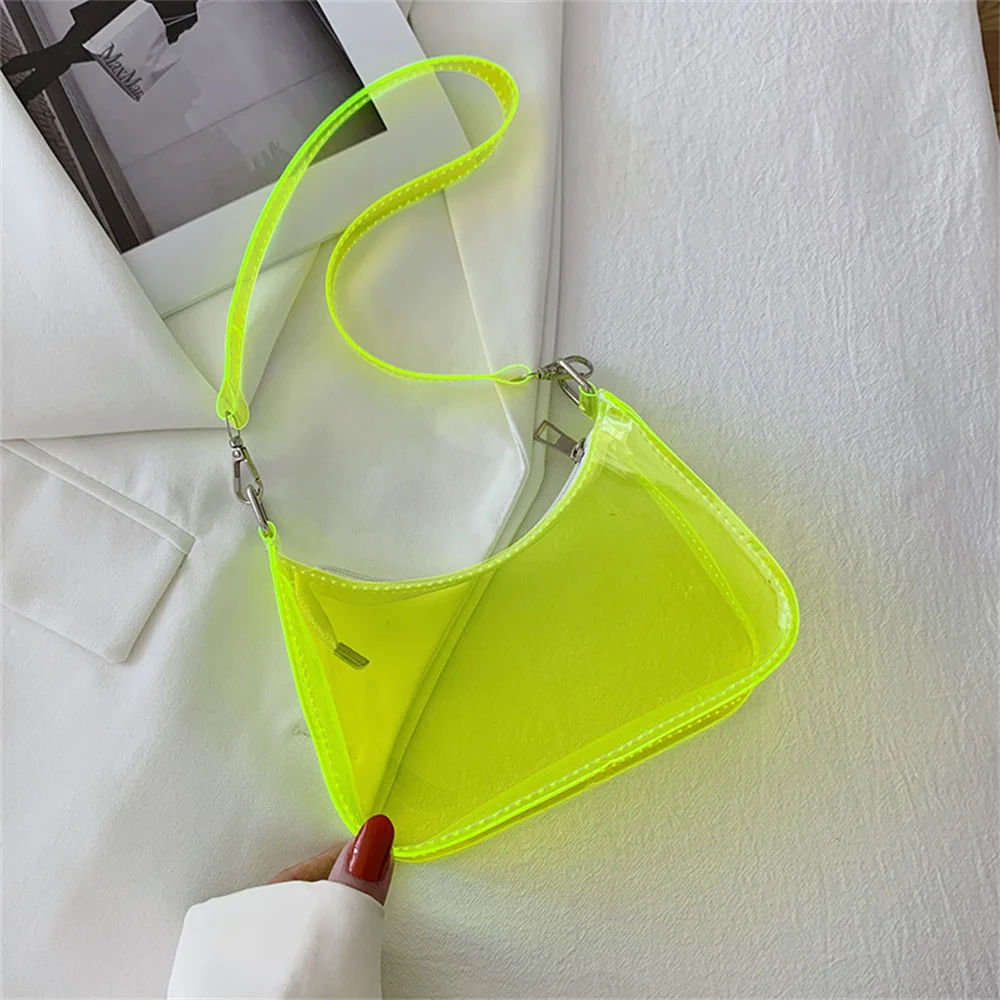 Fashion Vintage Ladies Jelly Candy Color Clear Underarm Bag Casual Women Hobos Handbags Purse Fashion Cell Phone Shoulder Bag