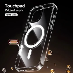 Luxury Magnetic Touchpad Cover For Magsafe Case Iphone 16 Pro Max 16 Plus Apple Cases Ai Button Clear Acrylic With Silicone