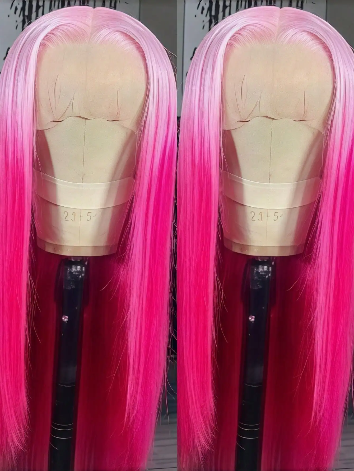 Gradient Pink Straight Lace Front Wig Human Hair 13x4 Transparent Lace Front Wig 180 Density Pre Plucked Glueless Wigs for Women image 2