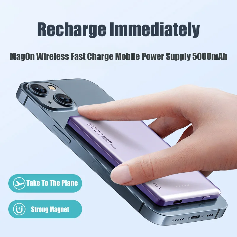 KUULAA 10000mAh Portable Magnetic Power Bank Supports 20W Wireless Fast Charging Suitable For IPhone And Samsung