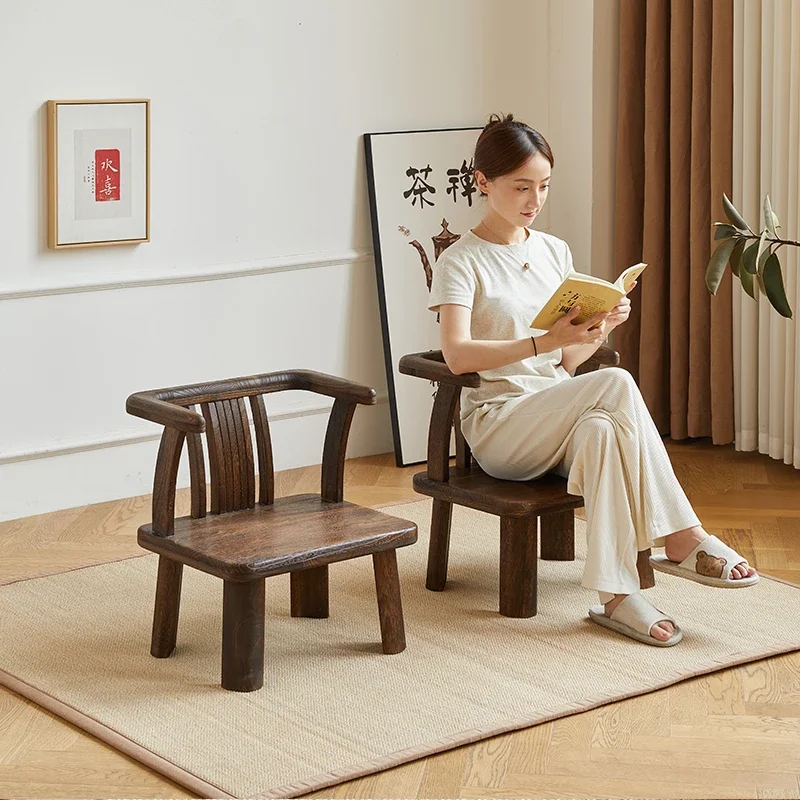 Chinese style solid wood short small chair, home backrest, armchair, balcony, leisure coffee table chair, circle chair