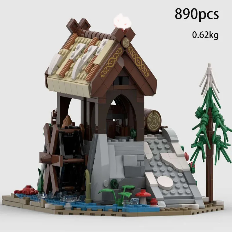 

Spot small particle assembly building blocks MOC-192851 890pcs Viking lumberyard building model toy