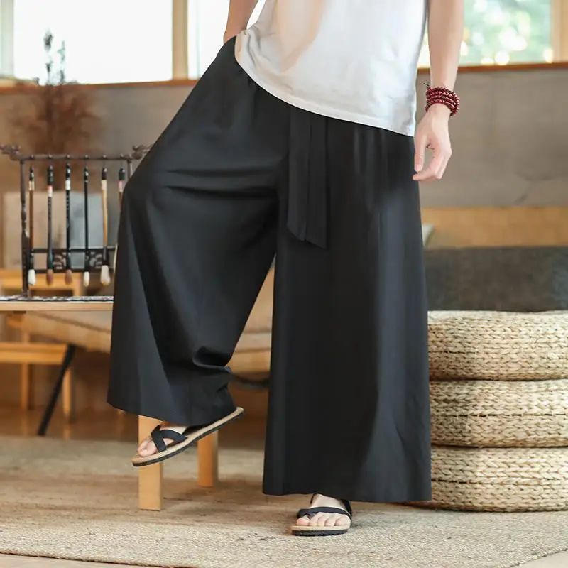 

Летние мужские широкие брюки Extra Wide Ice Silk Lightweight Home Zen Tea Meditation Dao Pants Drapey Loose Fit plus Size