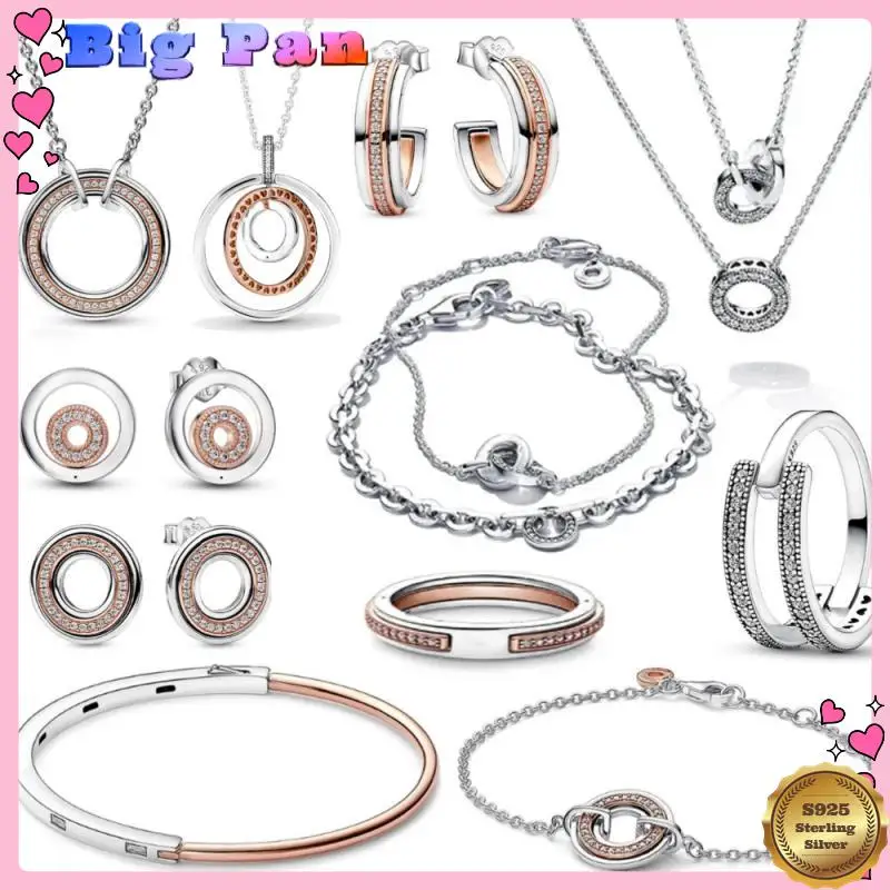 

New Best Selling Rose Gold Diamond Pendant Necklace With Rotating Ring Chain Bracelet Charming Valentine's Day Fashion Gift 2025