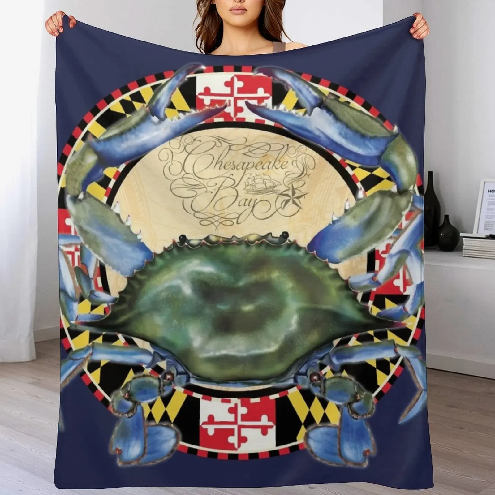 

Maryland Blue Crab Chesapeake Bay Throw Blanket Hairy Luxury Weighted heavy to sleep Blankets