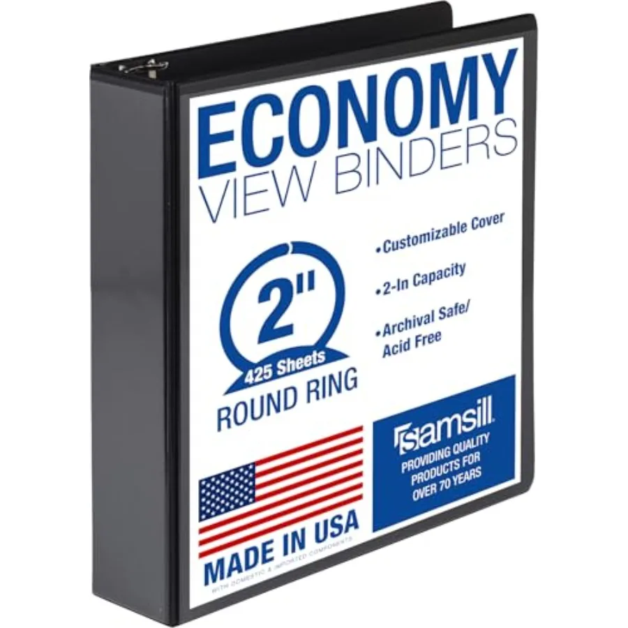

Ring Binder, Economy Round Rg, Clear View Cover, 5 Sheet Capacity - for School, Home, Office - Black