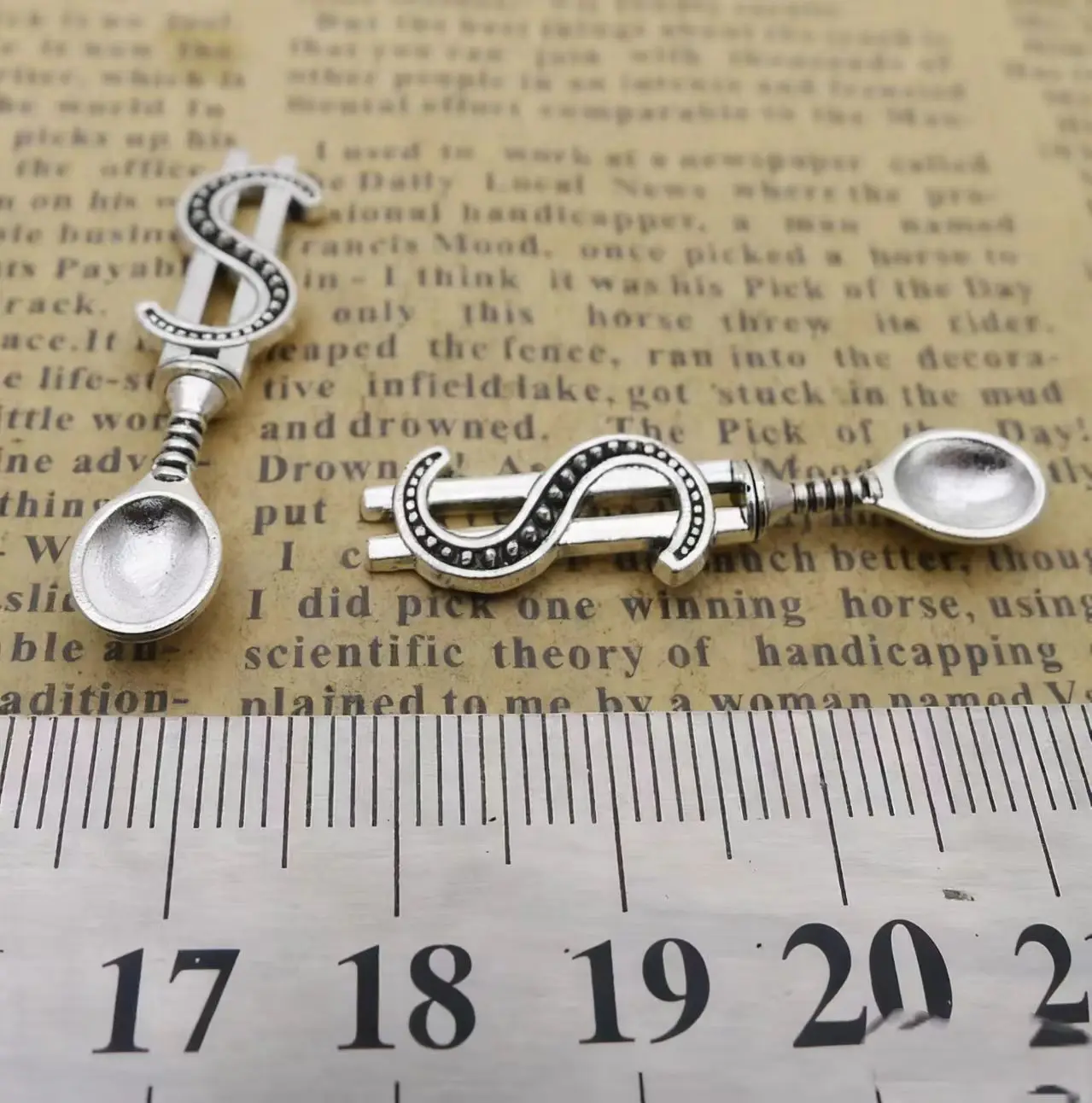 15Pcs Charms Money Dollar Spoon 37x10mm Tibetan Bronze Silver Color Pendants Antique Jewelry Making DIY Handmade Craft Pendant