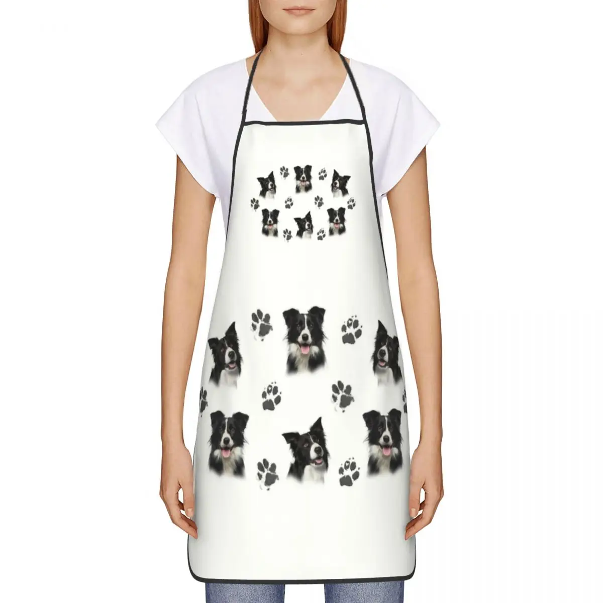 Custom Bib Border Collie Apron Men Women Unisex Adult Chef Cooking Kitchen Cute Dog Tablier Cuisine Baking