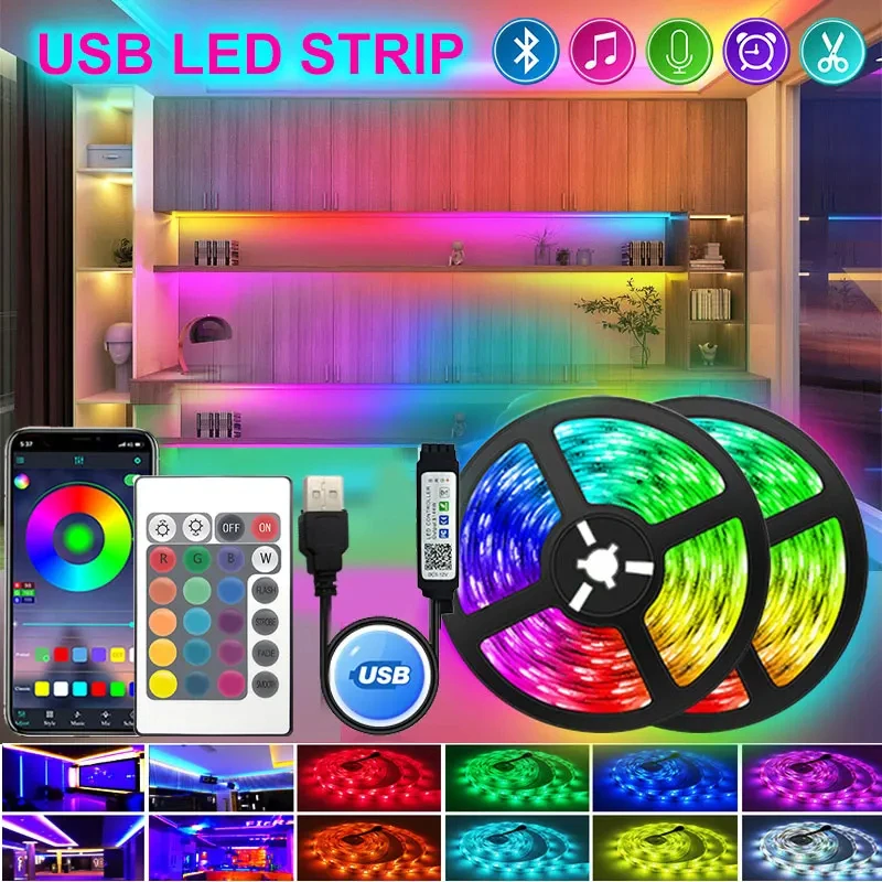 Tira de luces LED RGB para retroiluminación de TV, lámpara de neón para decoración del hogar, Control remoto por aplicación USB, sincronización de música, 44 teclas, 100 pies