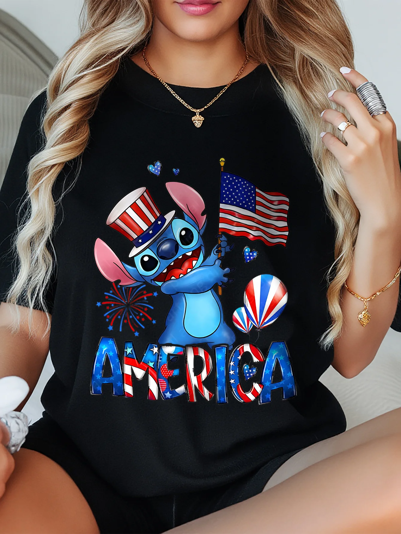 Steve IP Camiseta de algodón puro para mujer, talla grande, Día del Patriota de Estados Unidos, 4 de julio, atuendo del Festival, celebración del Día de la victoria