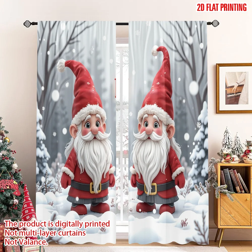 

2pcs 2D flat printing Merry Christmas Popular Drapes Cute Gnomes Christmas Winter Scene Polyester Without Electricity Festive