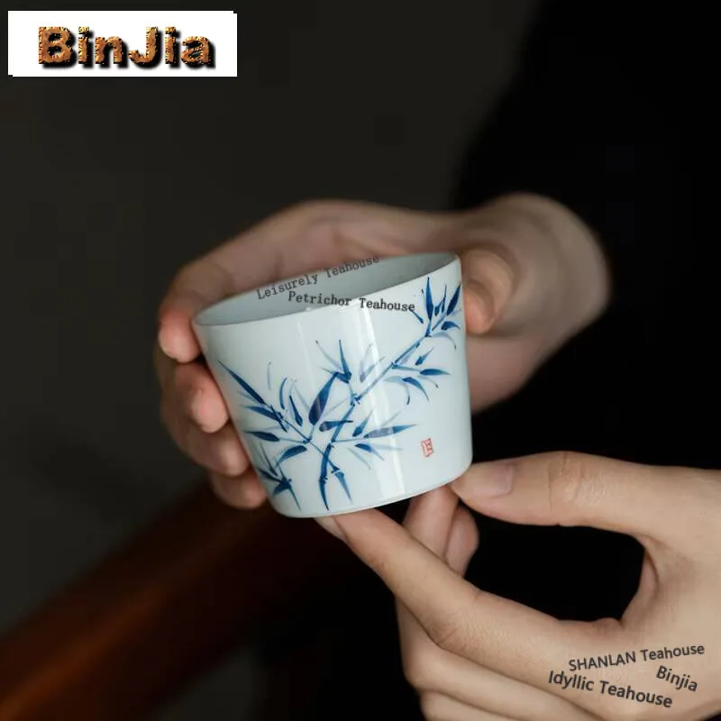 

2pc/lot Hand-painted Bamboo Tea Cups Handmade Large Water Jug Household Master Cup Coffee Mug Chazhan Tea Bowl Kung Fu Gift 95ml