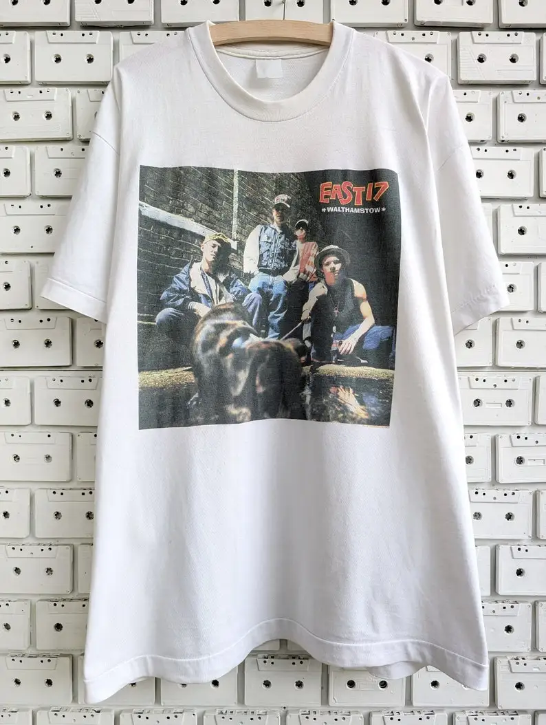 

Vintage 90s East 17 T-Shirt Walthamstow Album Promo English Dance Pop Rap Hip Hop Boy Band Merch Tee Size XL/XXL