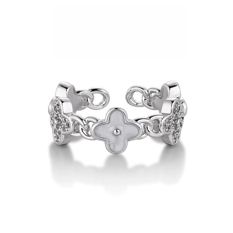 

Кольцо с четырьмя листами клевера из 18-каратного золота — элегантный открытый регулируемый дизайн, полное камни, идеально подходит для повседневного ношения и особых случаев