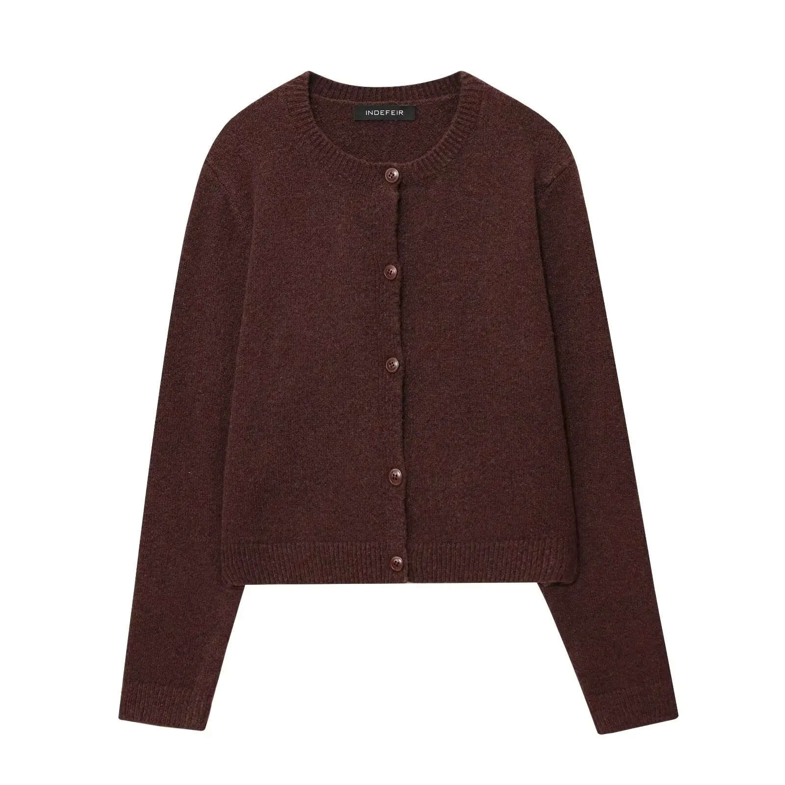 

Новинка осени 202, женский свитшот, круглый, маленький размер, однотонный, универсальный, облегающий, на пуговицах, круглый трикотаж Ne