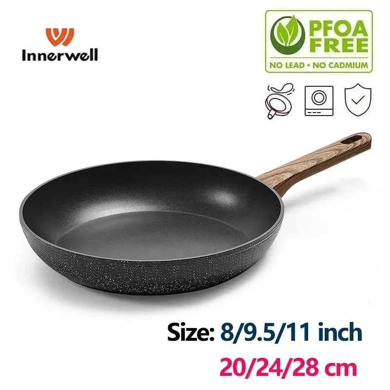 Innwewell Frying Pan Wok 8/9.5/11inch Nonstick Omelette Steak Pizza Skillet Chef's Pots Induction Compatible Non-toxic Cookware