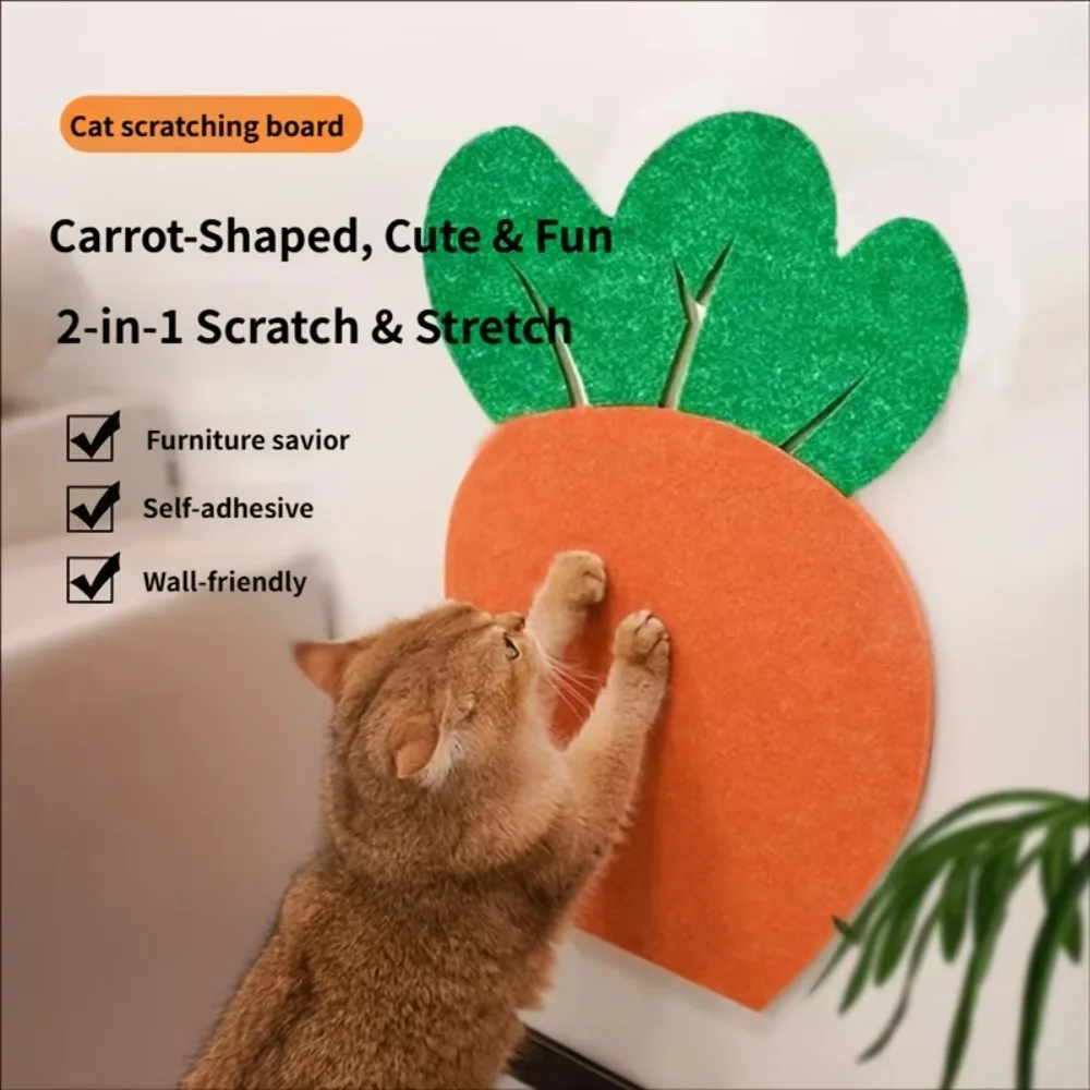 Carrot Shaped Cat Scratching Mat Wall Mounted Felt Cat Scratcher Pad Furniture Protector No Lint Durable Cat Toy for Indoor Cats