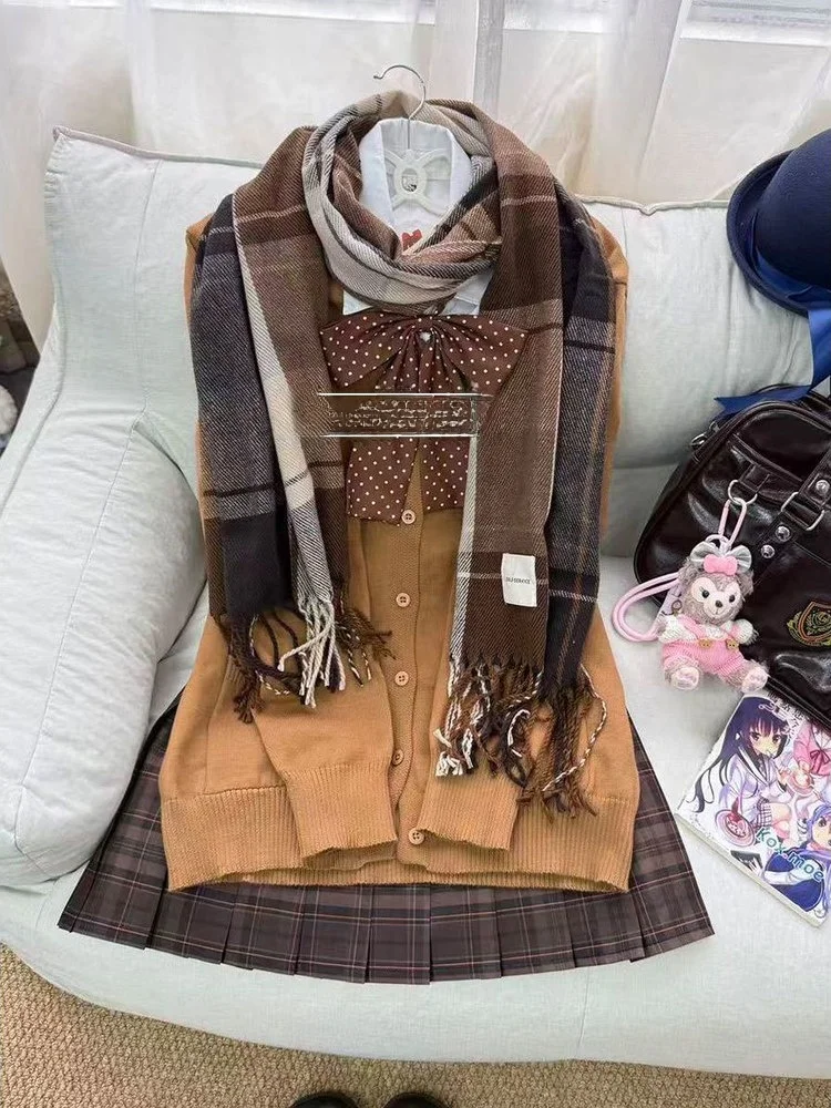 

Карамелизованный колледж Sle JK orm Вязаный свитер Весна Осень Длинный свек Тонкий кардиган Свитер Мягкая юбка для девочек Наряд