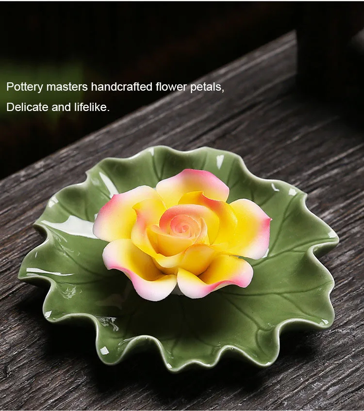 Handgefertigtes Weihrauchtablett aus Keramik mit Blumenfadenimitat – Aroma-Diffusor für Zuhause, Teestube, Lotusblatt-Basis, Buddha-Halle, Weihrauchbrenner – Detail 30