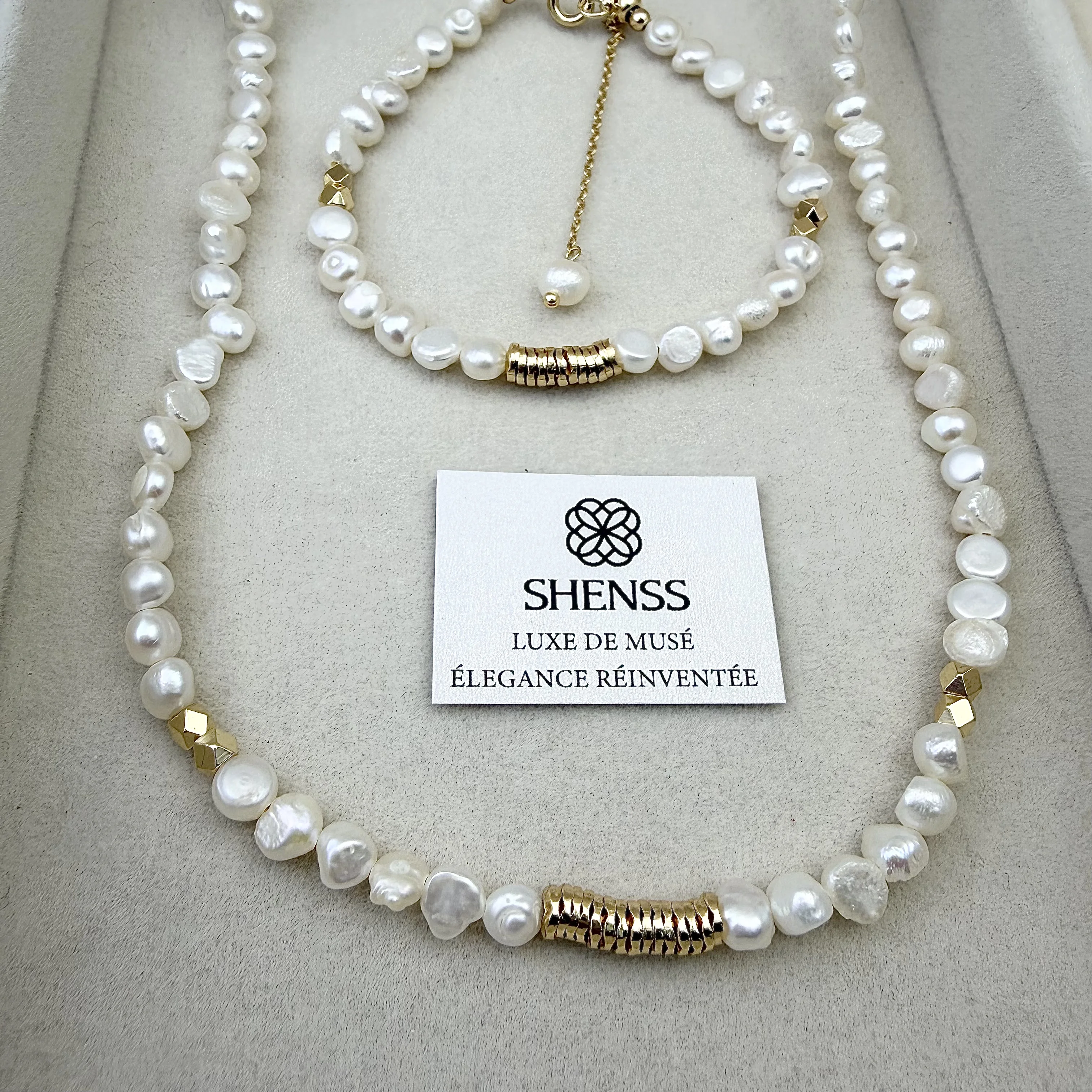 Natural Baroque Pearl Jewelry Set | Dainty Layered Necklace & Bracelet | Elegant Luxury Versatile Gift for Her