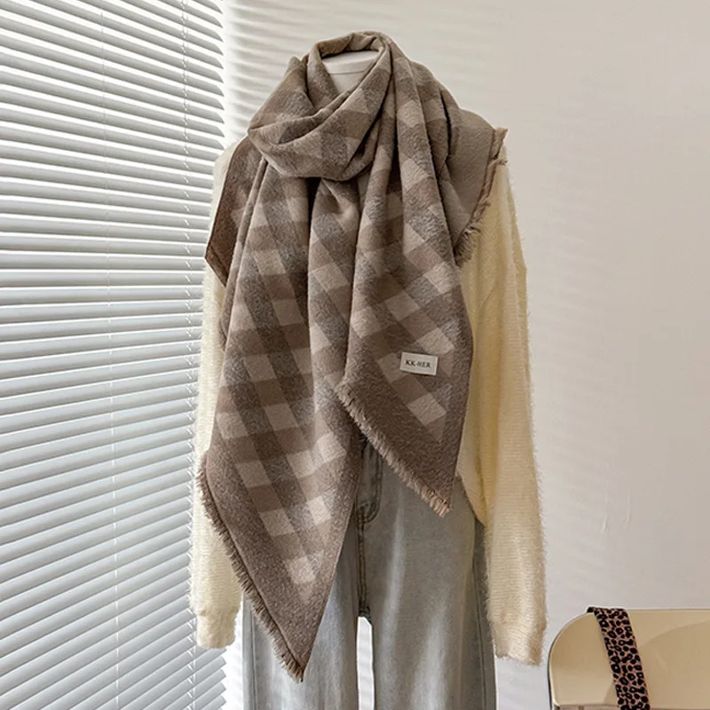 

Японский стиль, модный клетчатый шарф с узорами, женский зимний шейный платок, мужские нерегулярные теплые шарфы, двухсторонние