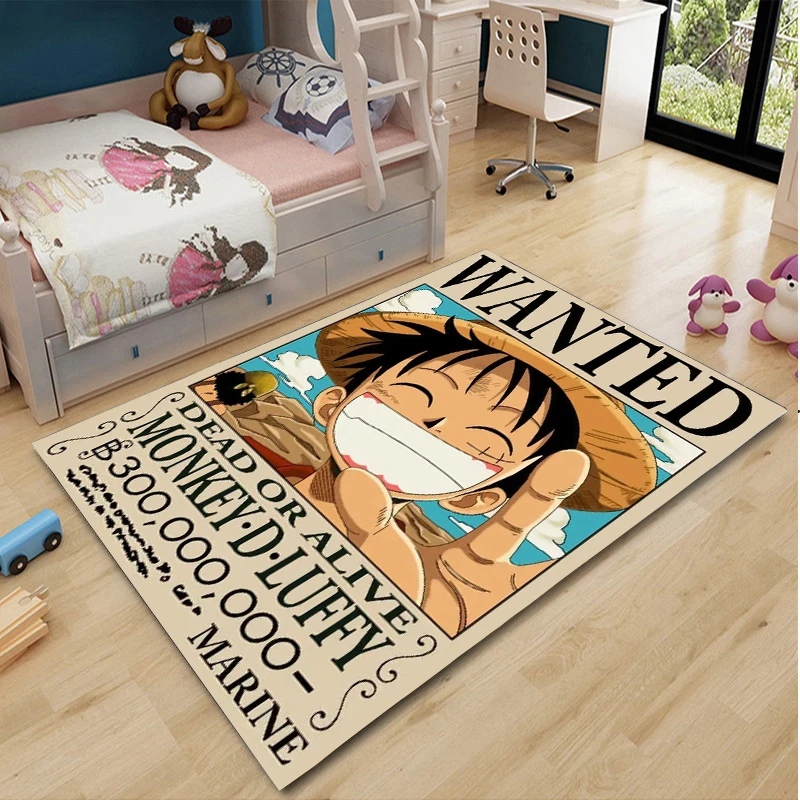 Animation Cartoon One Piece Quadratic Element Wanted Carpet Home Mat Luffy Zoro Cartoon Children's Bedroom Bed Home Decoration