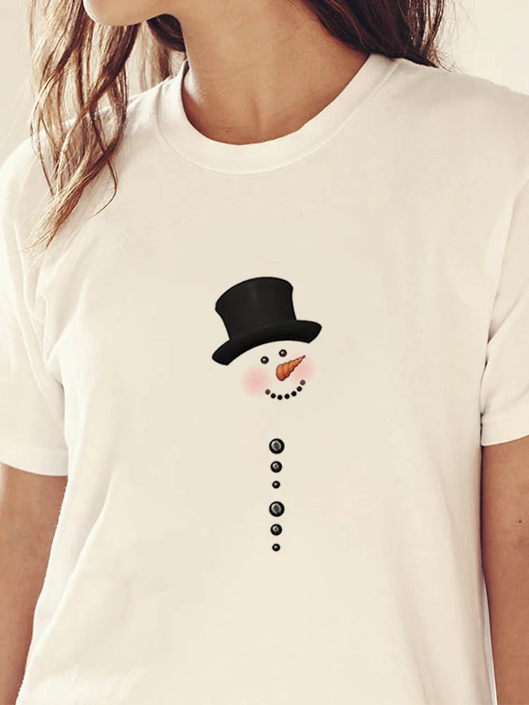 2022 New Christmas T ShirtChristmas Antlers Versatile Christmas T-Shirt Women Print Women Top Snowman Print Women Gift Short