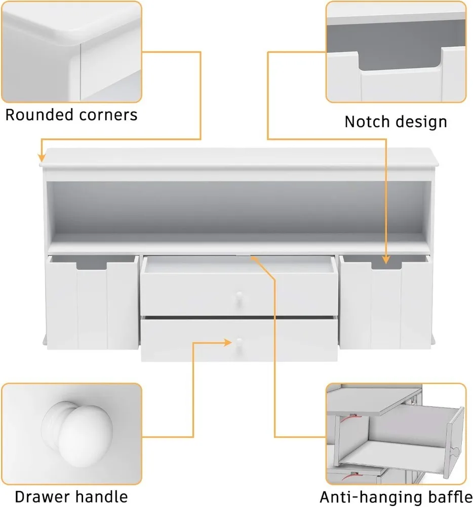 Toy Storage Organizer com 2 gavetas, estante infantil para leitura, armazenando jogando, branco, Timy, 51,9"