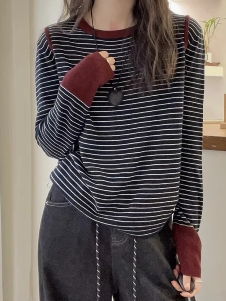 

Мягкая шерстяная вязаная базовая кофта в полоску, повседневная, стандартного кроя, модная, из аутлет-магазина, для женщин