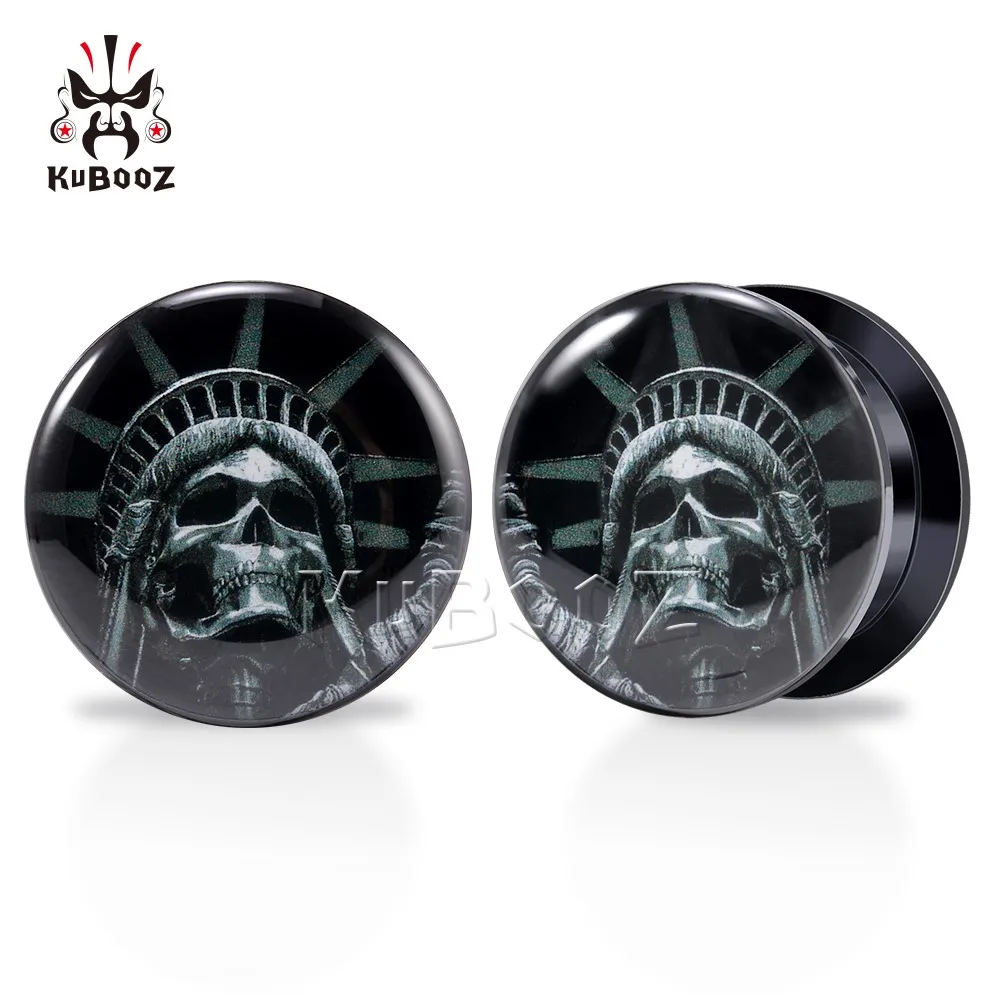 

KUBOOZ New Acrylic Skeleton Ear Plugs Earring Piercing Tunnels Gauges Body Jewelry Stretchers Expanders 6-30mm 2PCS