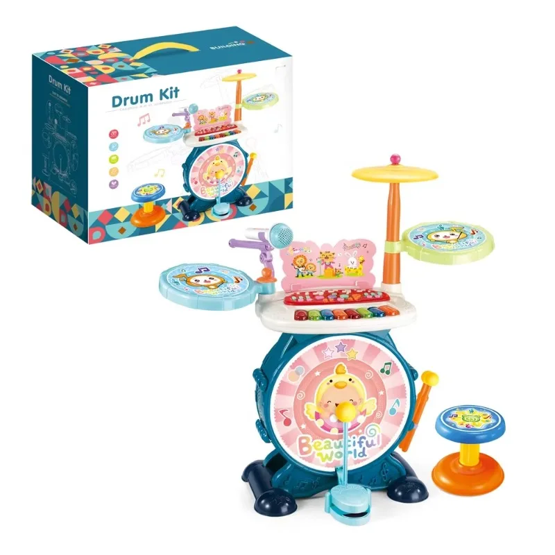 Multifunctional electronic musical instrument toy drum kit piano jazz drum integration toy with microphone and lighting for kids