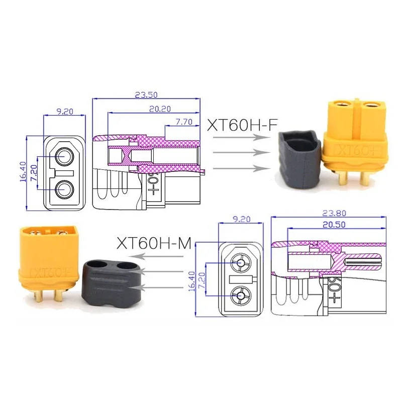 5 Paar gelbe Amass xt60h Buchse Stecker mit m 2,5 Halte schraube Loch für Flugzeuge und Power Batterie vergoldet