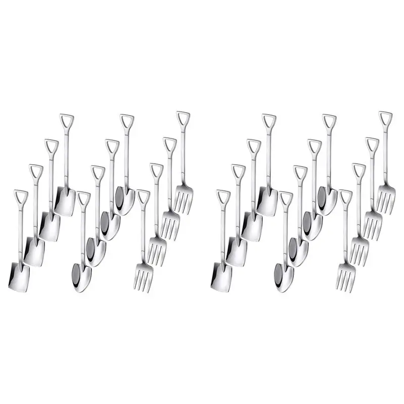 HLZS-24PCS Dessert Spoons And Forks Set, Shovel Shape Ice Cream Spoons, Mini Shovel Spoons For Coffee Yogurt Cake Fruit