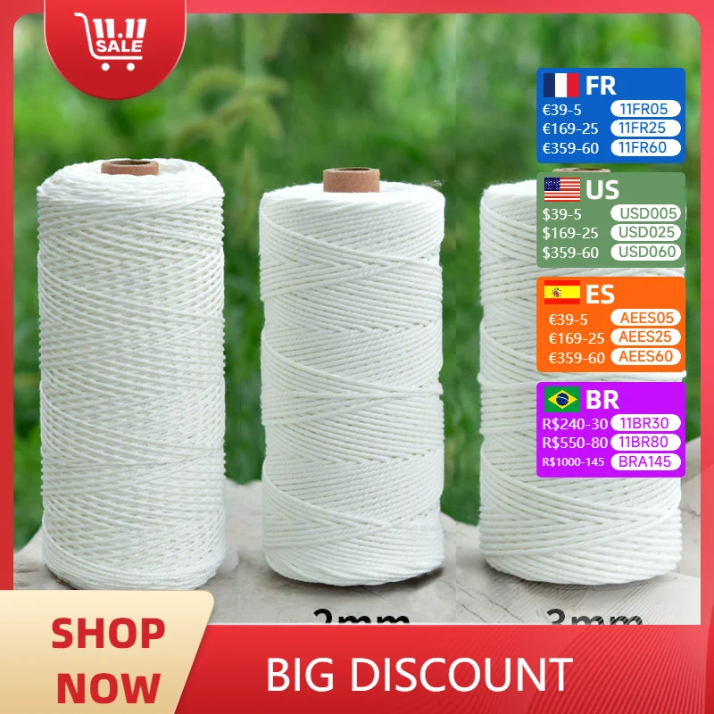 

Natural Cotton Twist Rope Wrapped Rice Dumplings, Special Cord Binding String, DIY Hand-woven Vase Decoration Thread, 1mm, 2mm