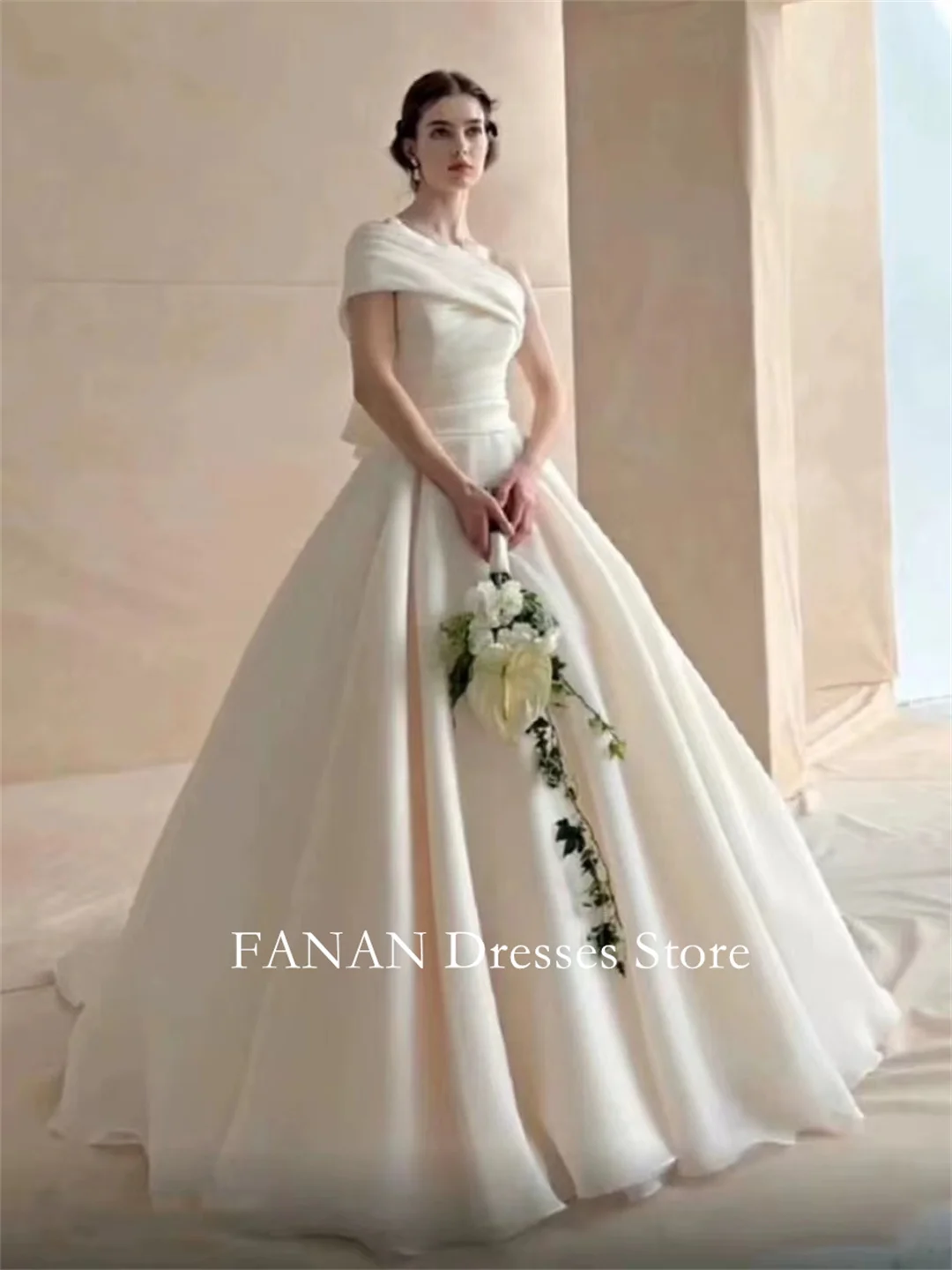 FANAN One-Shoulder Korea Ivory Backless Ball Gowns Wedding Dresses 웨딩드레스 Organza Custom Made Pretty  Bride Gowns Plus Size