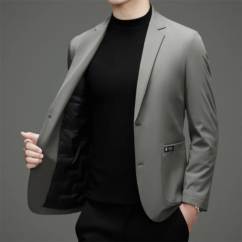 

Stylish Men Black Navy Gray Blazer With Duck Down Puff Padded Lining Design Suit Jacket Winter Lightweight Thermal Outfits Male