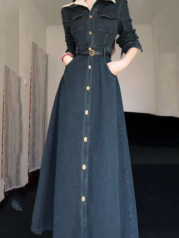 

Spring And Autumn French Retro Fashion Dress Women New High-End Elegant Slimming Tall Long Dress