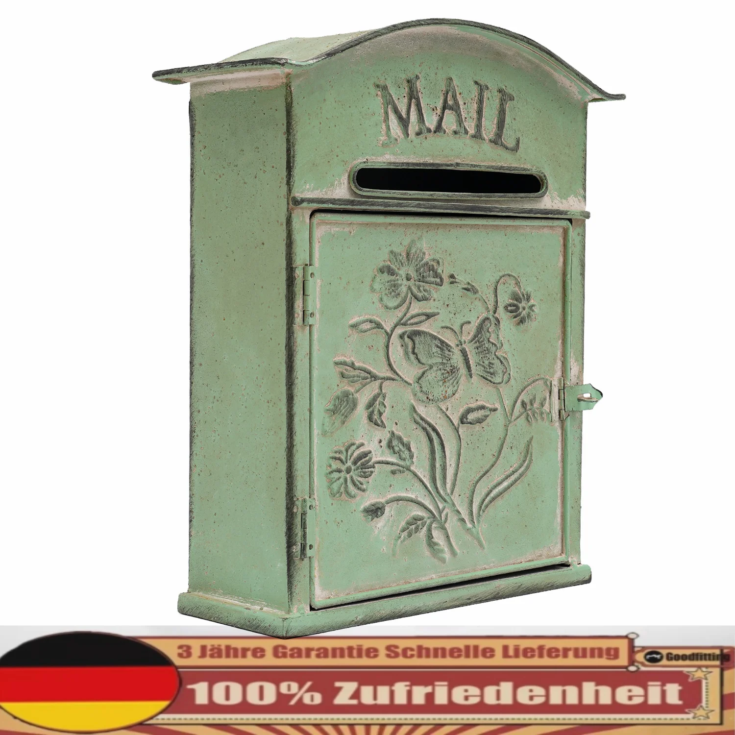 Vintage Rustic Letter Box Traditional Post Box Green Mail Box Wall Mounted Mailbox for Outside Home Garden Ornament Decor