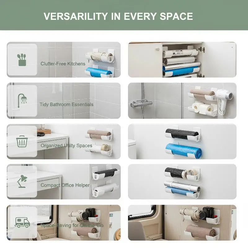 2/6 Pcs Punch Free Storage Rack Kitchen Plastic Wrap Garbage Bag Cabinet Fridge Side Storage