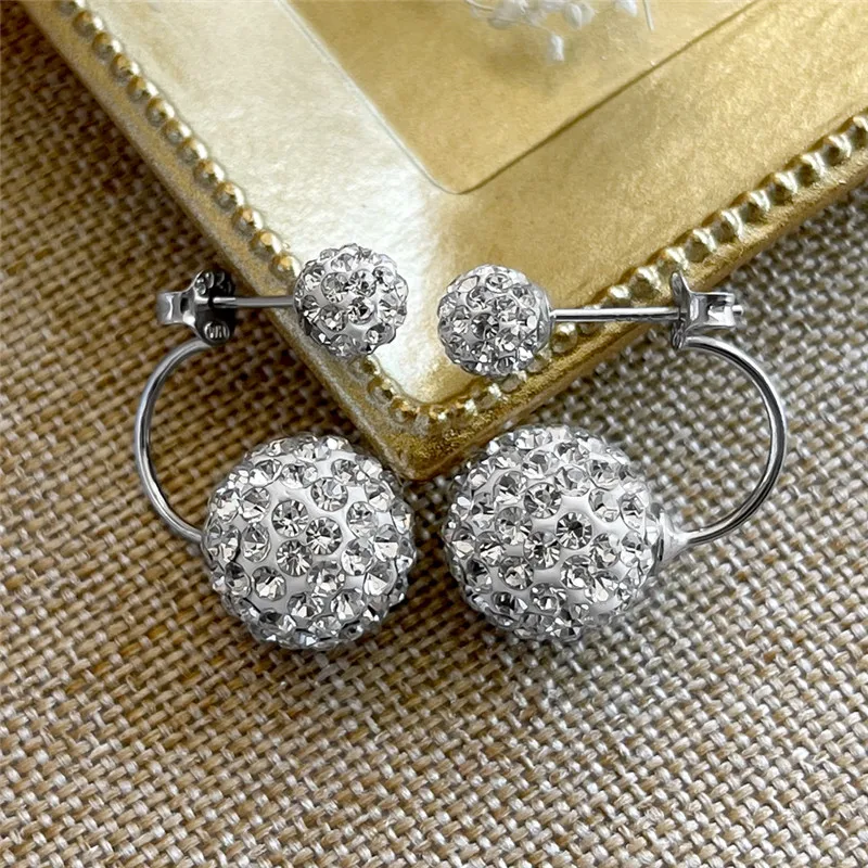 Original New Hot Sale Solid 925 Sterling Silver Double Shine Snowball Stud Earrings For Women Girl Anti-Allergy LE194