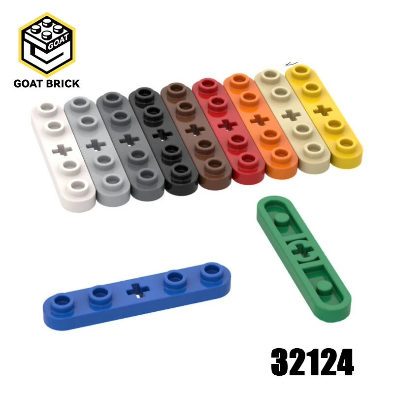 MOC 32124 50029 High-Tech-Platte 1 x 5, mit glatten Enden, 4 Bolzen und Mittelachsloch, Bausteine, Teile, Kinder-DIY-Tech-Teil, Spielzeug