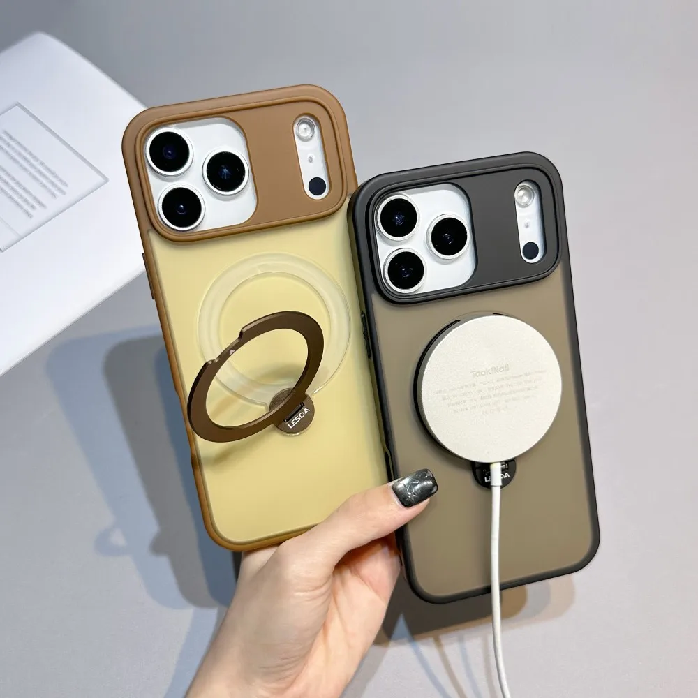 

Rotating Bracket Phone Case For Iphone 16 17 Pro Max MagSafe Magnetic PC Hard Shell Protective For Iphone Air Acrylic Back Cover