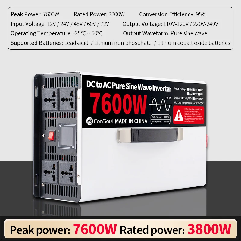 5000W 10000W Pure Sine Wave Inverter DC 12V 24V 48V 60V 72V to AC 220V 240V 5KW 10KW Off Grid Inverters For Home Car Batteries