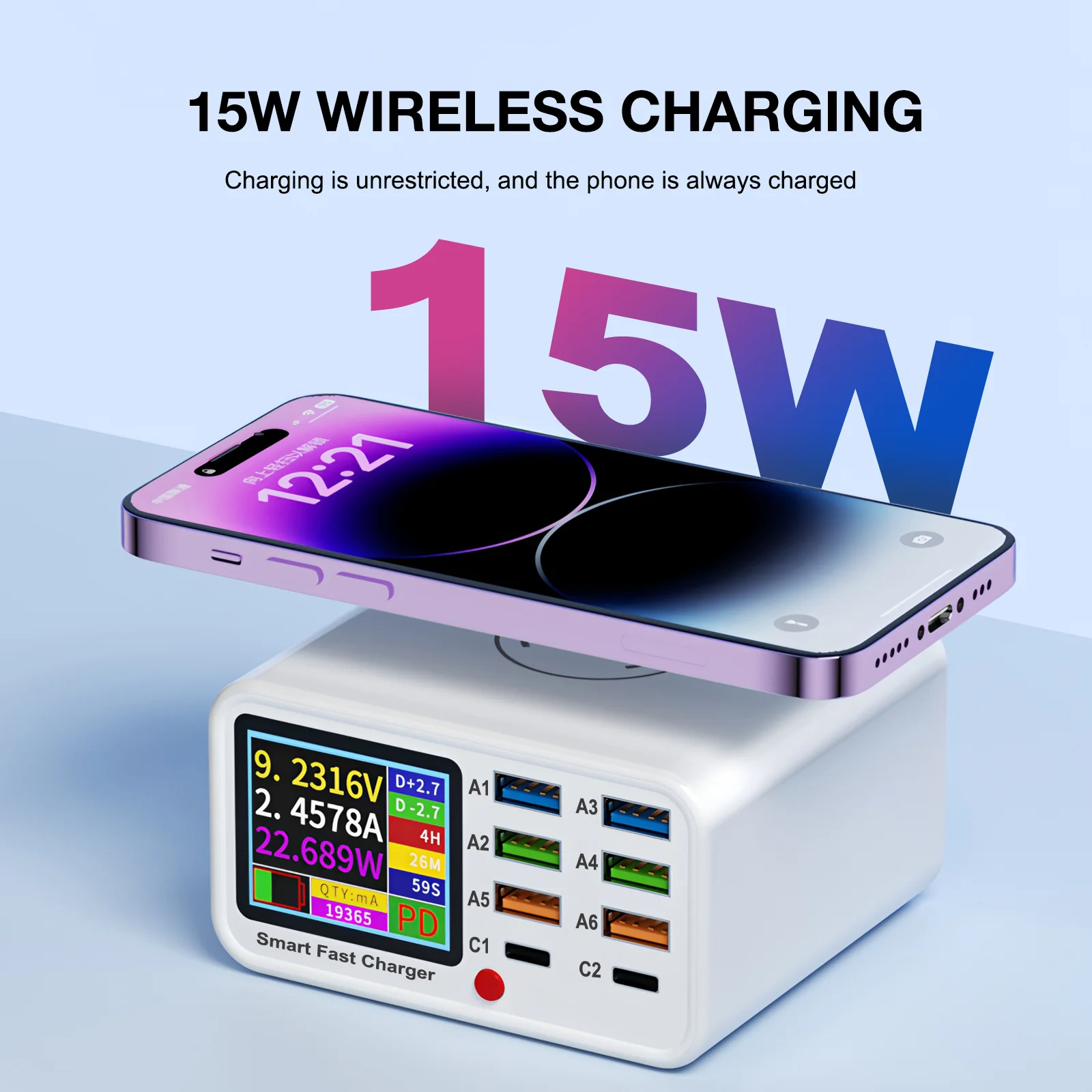 

Multi functional 8-port USB Wireless Fast Charging Station Visual Current Detection Charger For Mobile Phone iPad Flash Charging